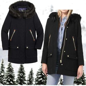 J Crew Chateau Parka In Italian Jacket Coat Womens 18 Black Hooded Stadium Cloth